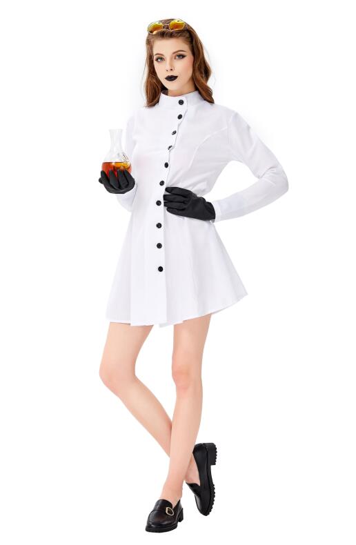 F1936 3pcs Womens Crazy Scientist White Robe Halloween Cosplay Costume